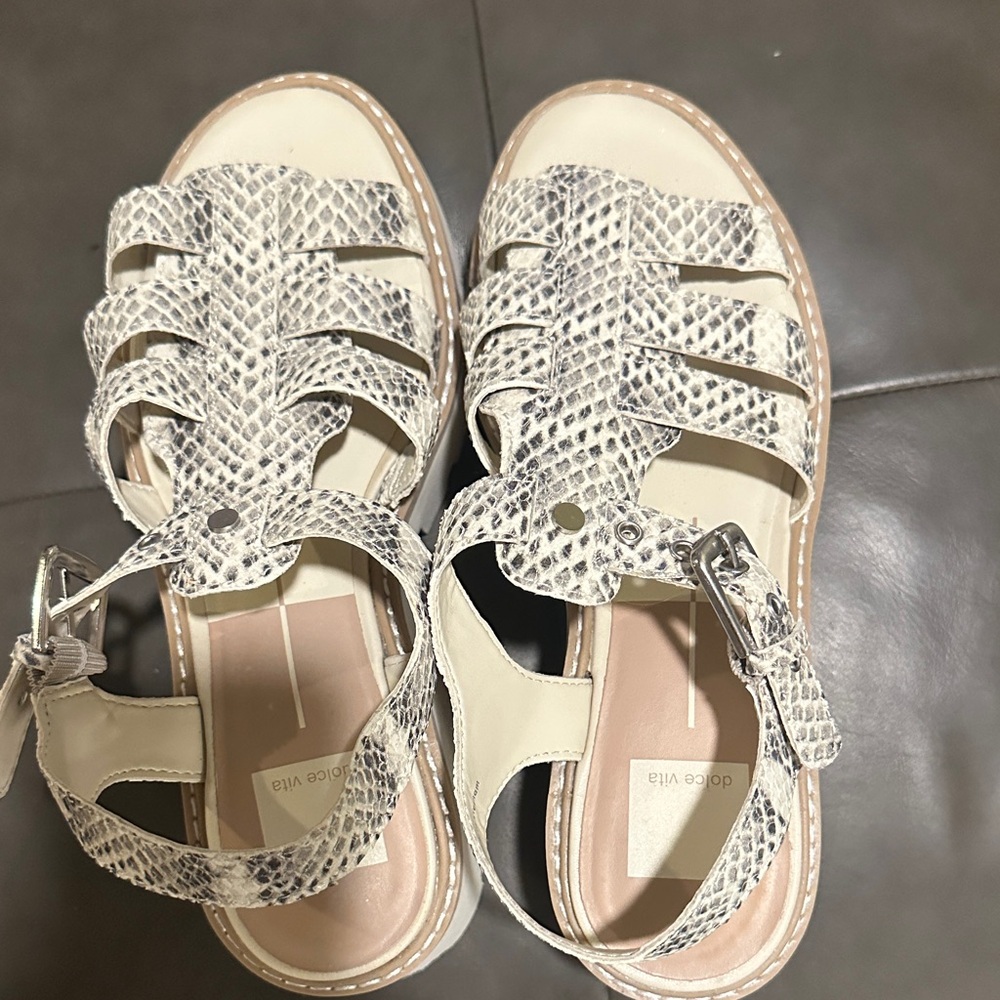 Dolce Vita Cream Snake Print Platform Sandals